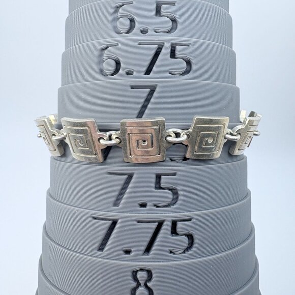 VTG Sterling Silver 925 Greek Key Design Chain Bracelet Size 7.25" Length - Picture 6 of 8